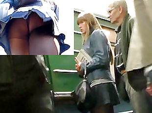 Peachy blond upskirt in subway